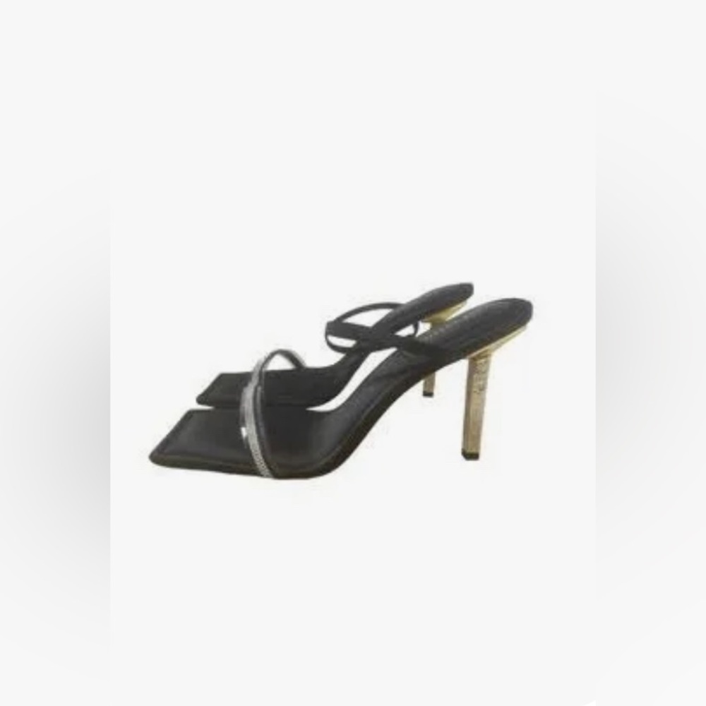 ⭐️⭐️ GOOD AMERICAN STRAPPY BLACK SATIN & Rhinestone Heels NIB 9.5 - Picture 2 of 7